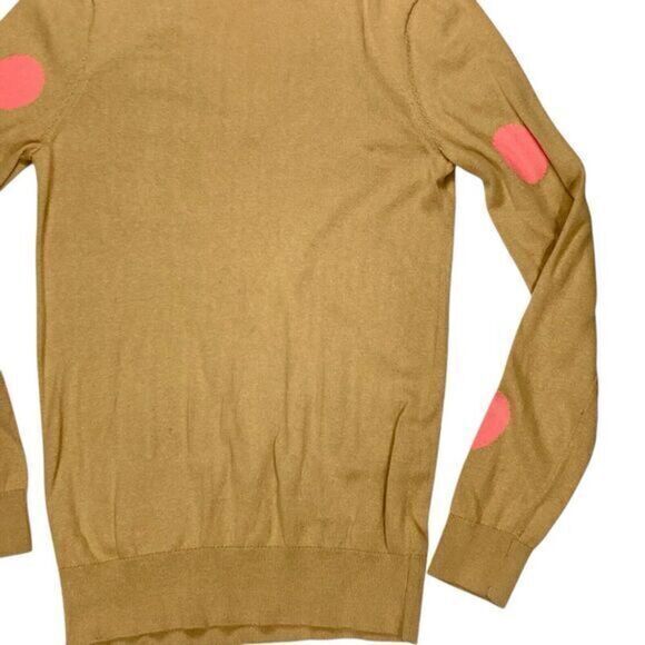 LOFT V-Neck Sweater Women Xs Tan Polka Dot Pink Minimalist Modest Neutral Modern - Picture 8 of 16